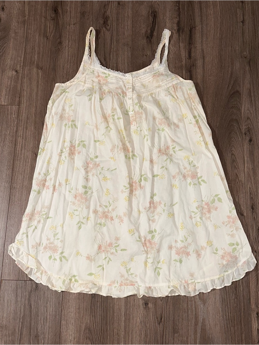 Cotton Nightie Nightgown | Delicate Lace Trim |  Floral